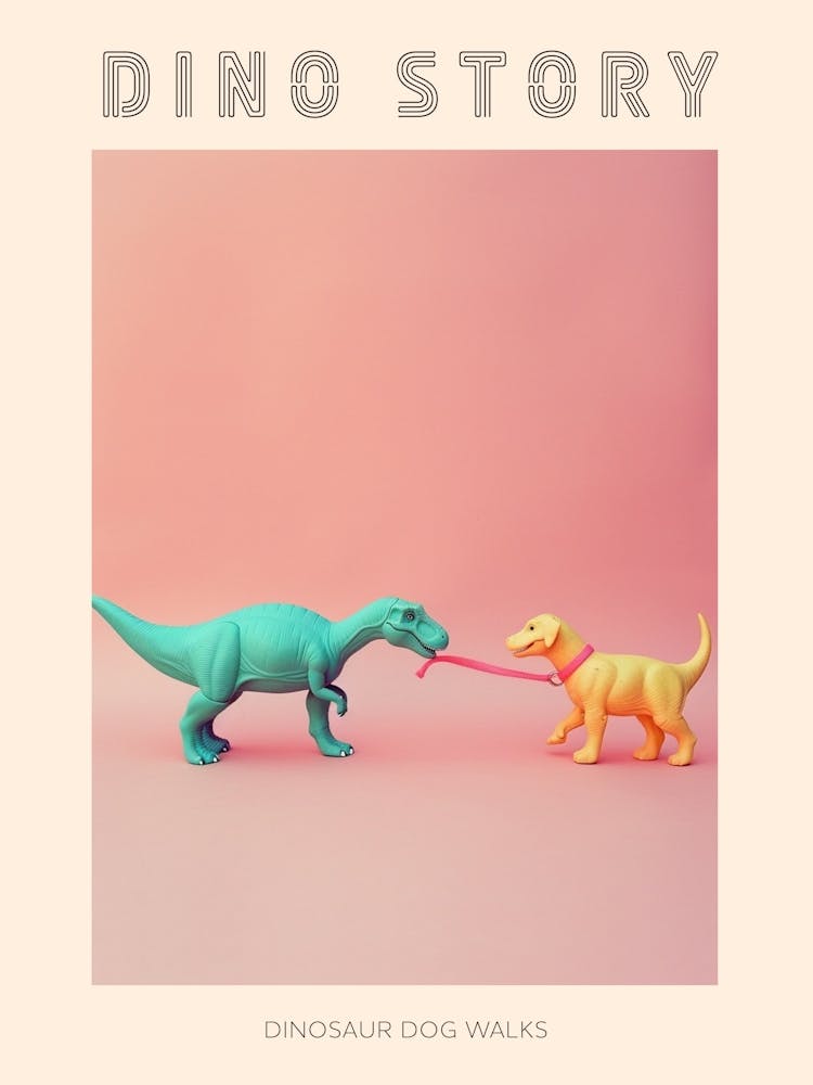Affiche Dinosaure Jouet Pastel et un Chien