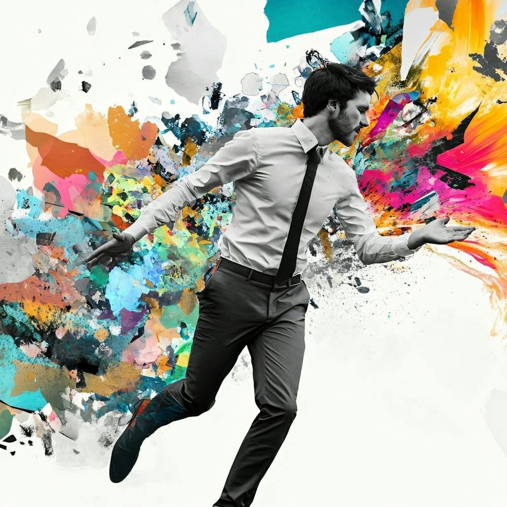 Man Running Through Colorful Splashes