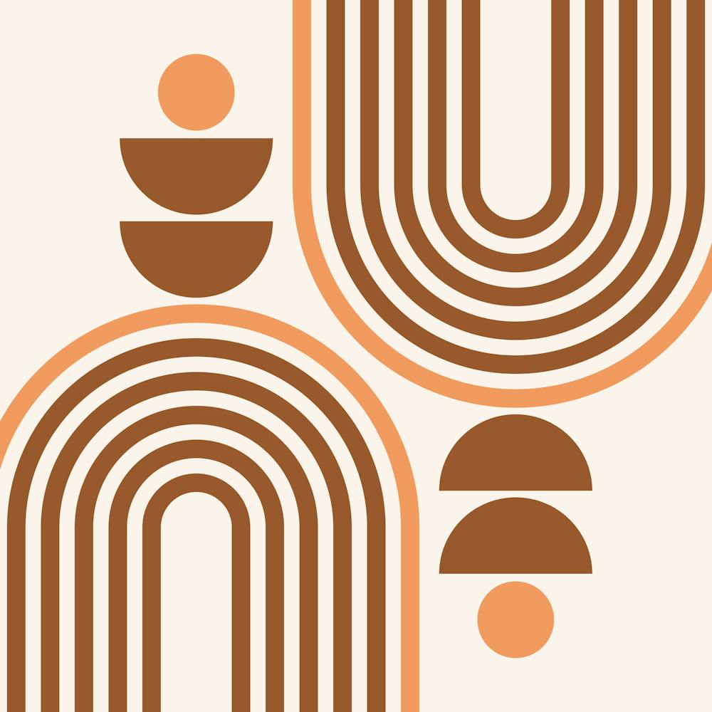 Mid-Century Modern Geometrischer Bogen Sonne Abstrakt 1 in Terrakotta Braun 02