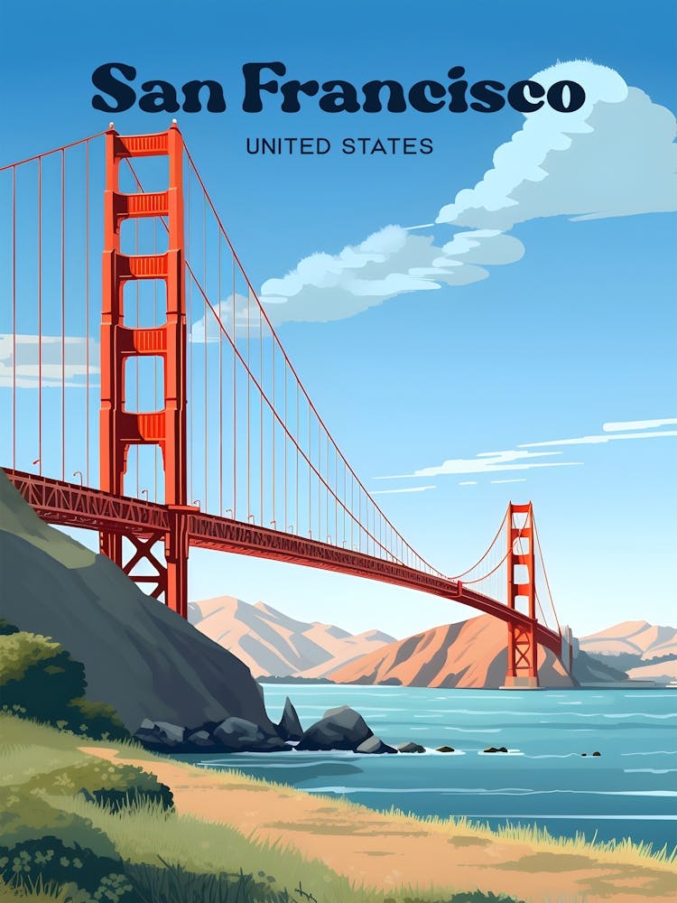 San Francisco USA Golden Gate Bridge Reiseillustration