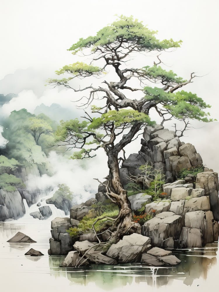 Iriomote Island In Okinawa, Japanese Brush Painting, Ukiyo E, Minimal 4