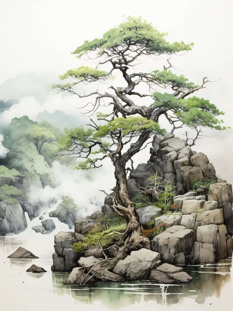 Iriomote Island In Okinawa, Japanese Brush Painting, Ukiyo E, Minimal 4