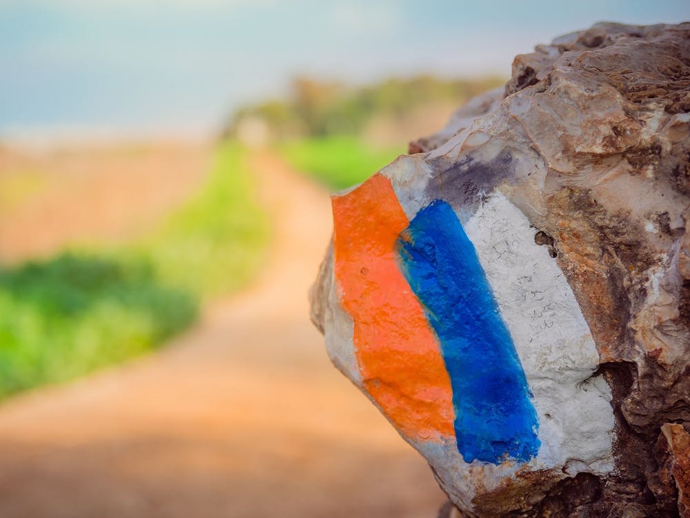 Hiking Trail Marker (Israel Trail) Painted On A Stone In Countryside Area