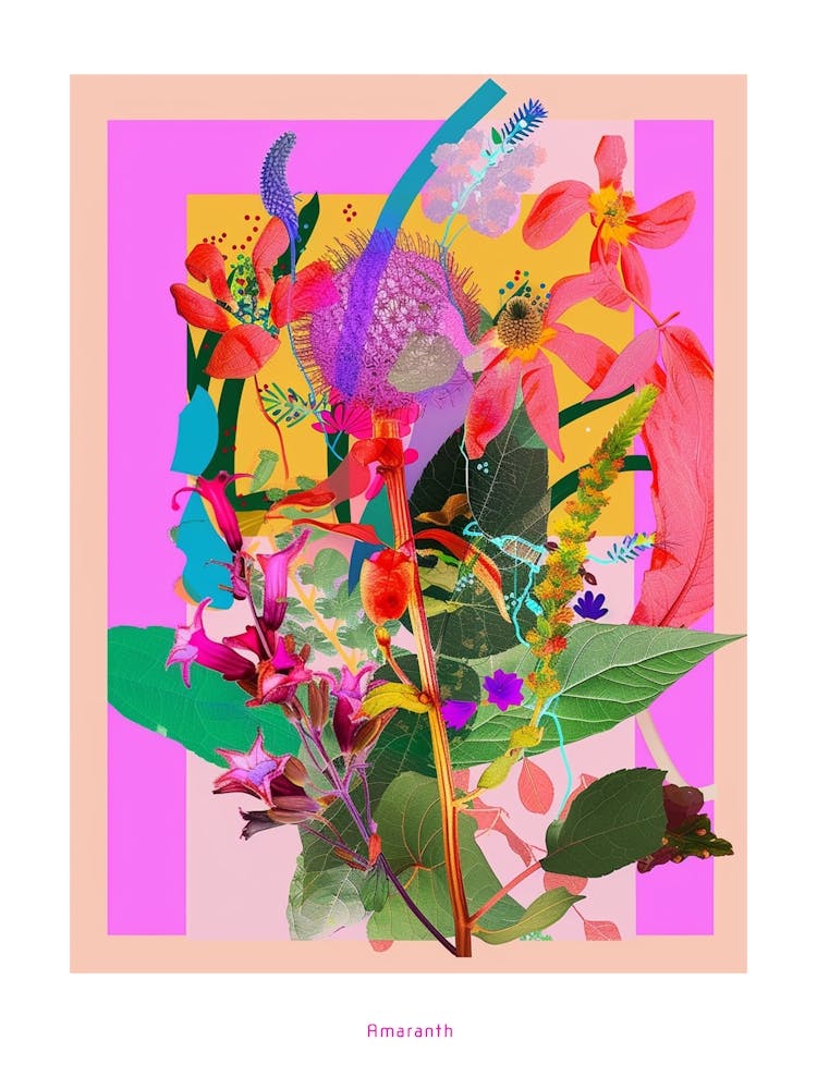 Amaranth 2 Neon Flower Collage Poster