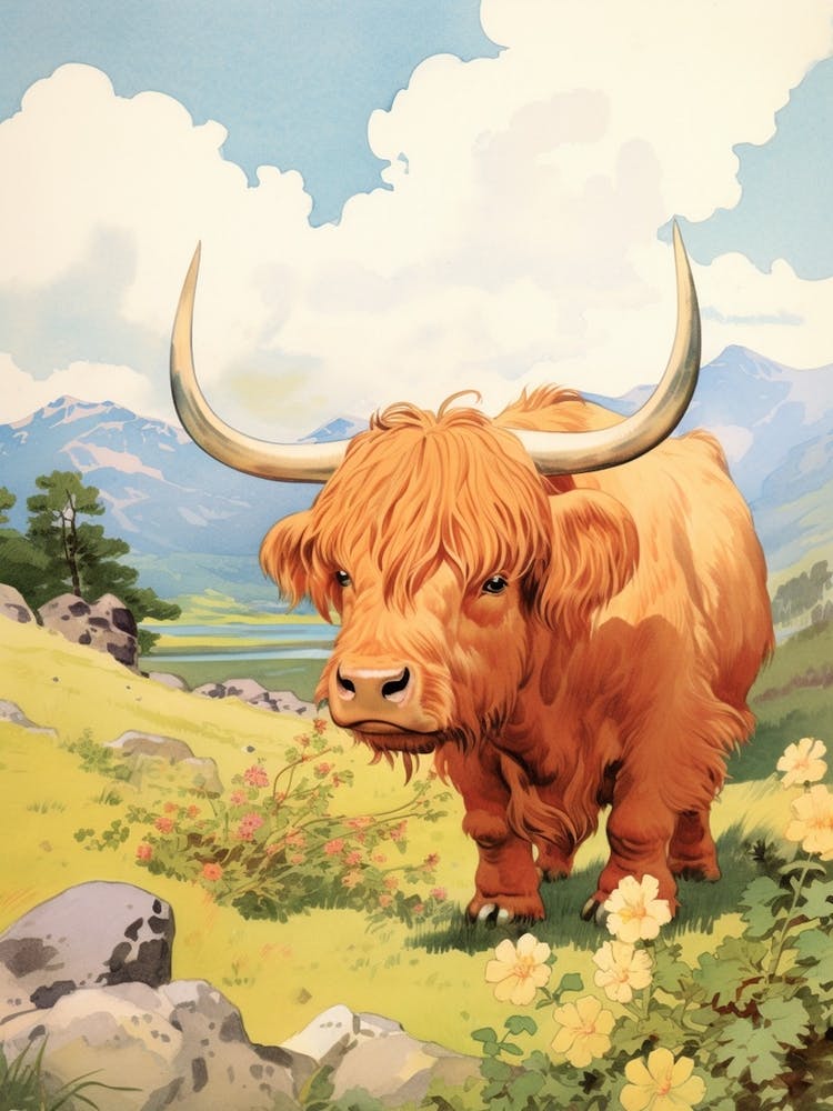 Curious Animated Highland Cow