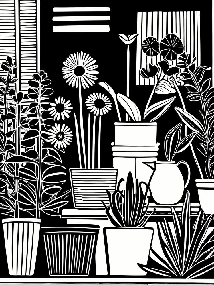 Lion cut inspired Black and white Garden plants & flowers art, Gardening art, 256