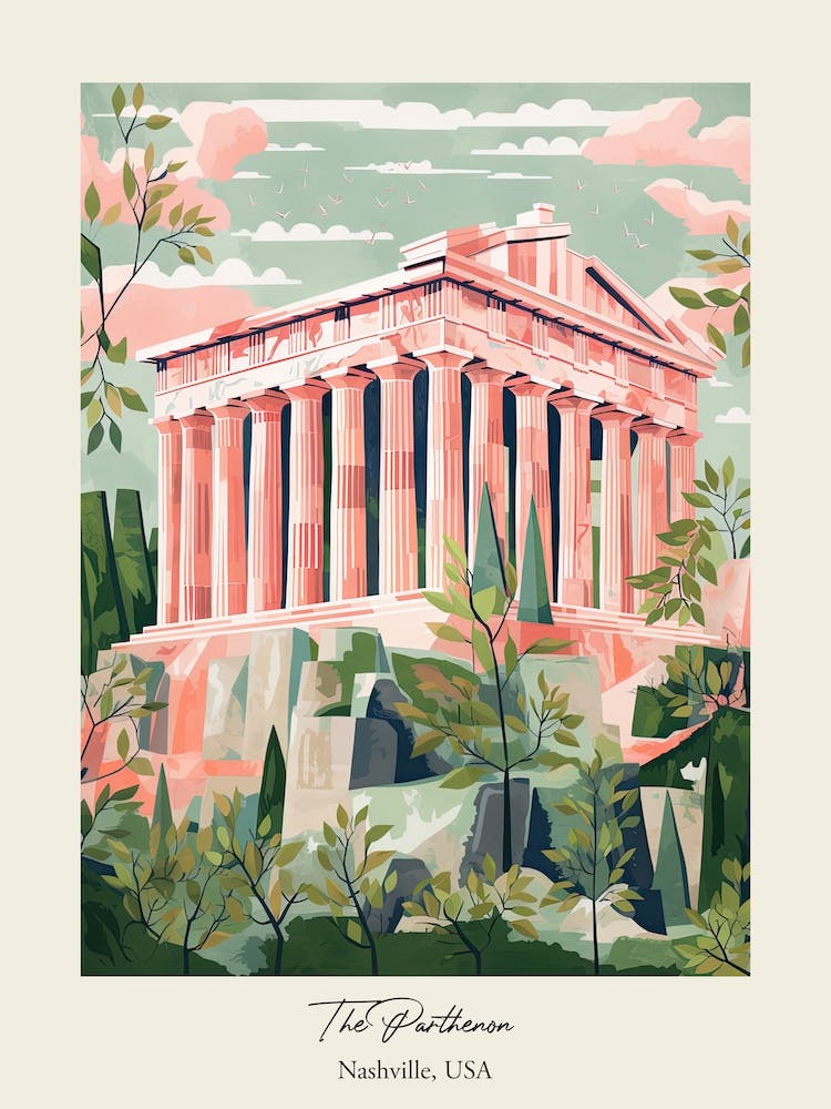 The Parthenon   Nashville, Usa   Cute Botanical Illustration Travel 2 Poster