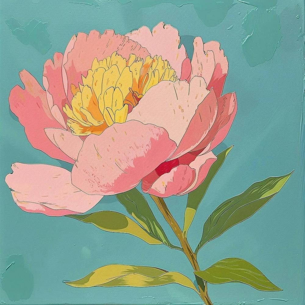 Peony 3 Square Flower Illustration