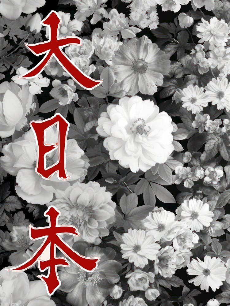 Great Japan Hokusai Plakat Monochrom Blumen 8