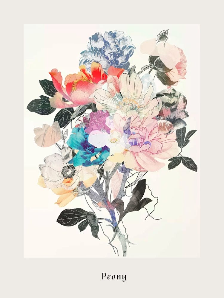 Peony 3 Collage Flower Bouquet Poster