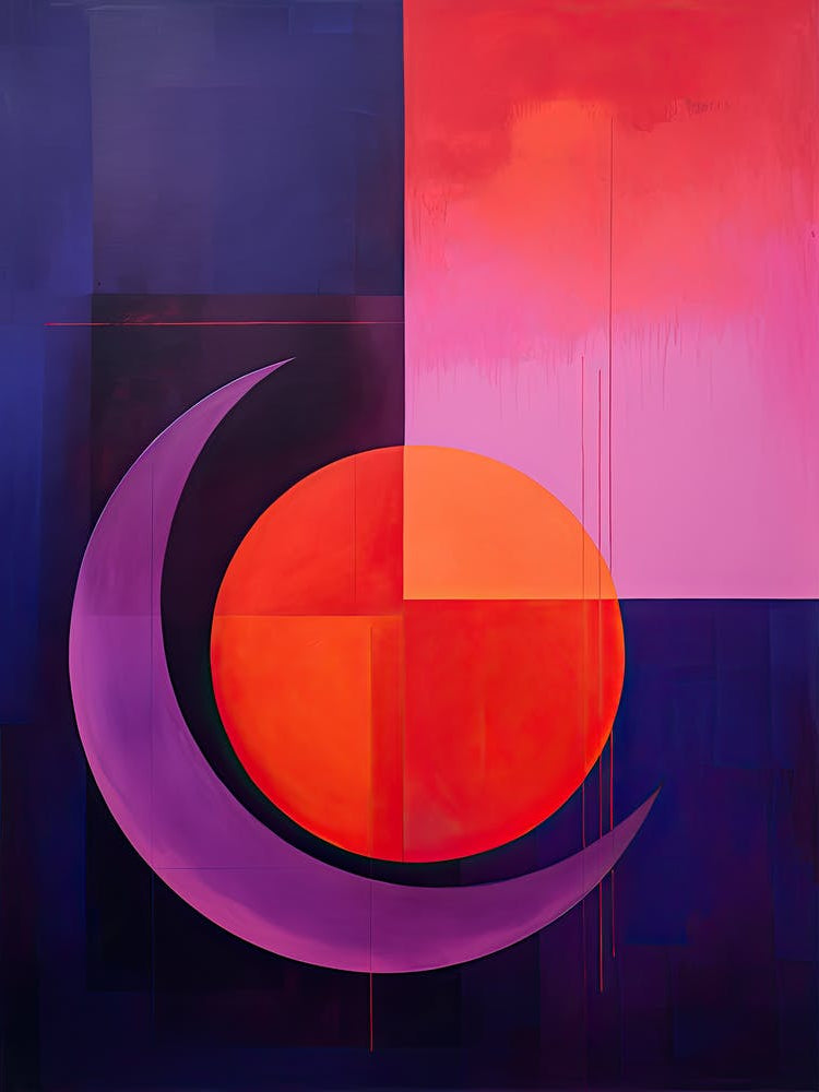 Ethereal Melody: Purple and Red Cosmic Moon Allegory