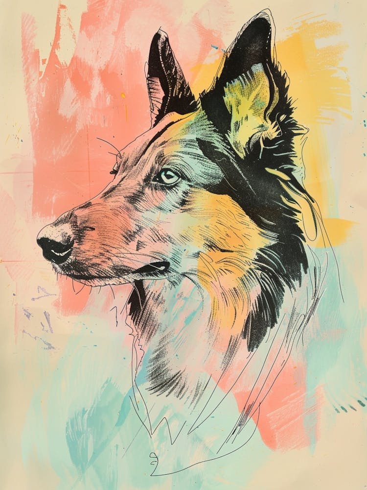 Collie Dog Pastel Line Illustration  1