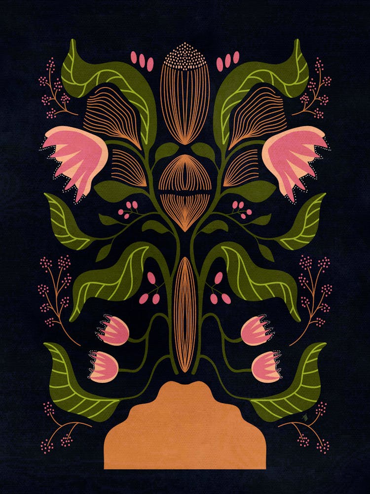 Pink Floral Folk Art