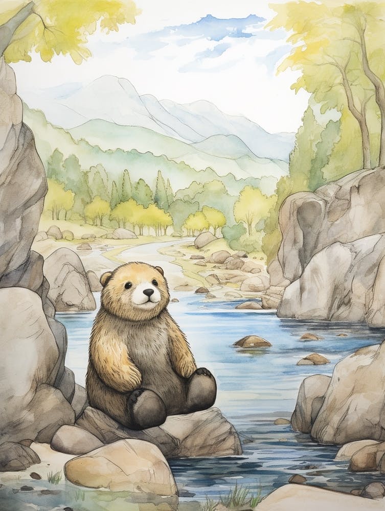 Storybook Animal Watercolour Sea Otter 3