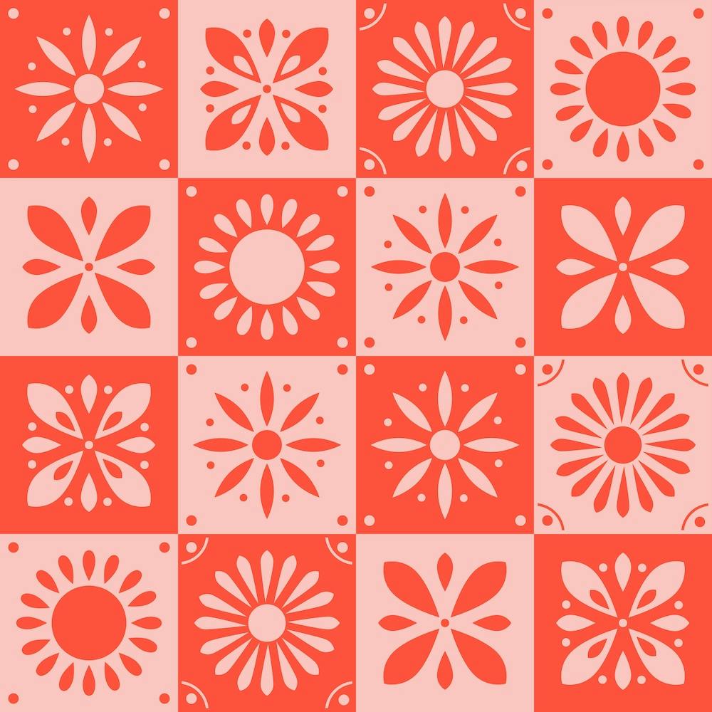 Traditional Portuguese Tiles In Bright Pink With Floral Motifs Square