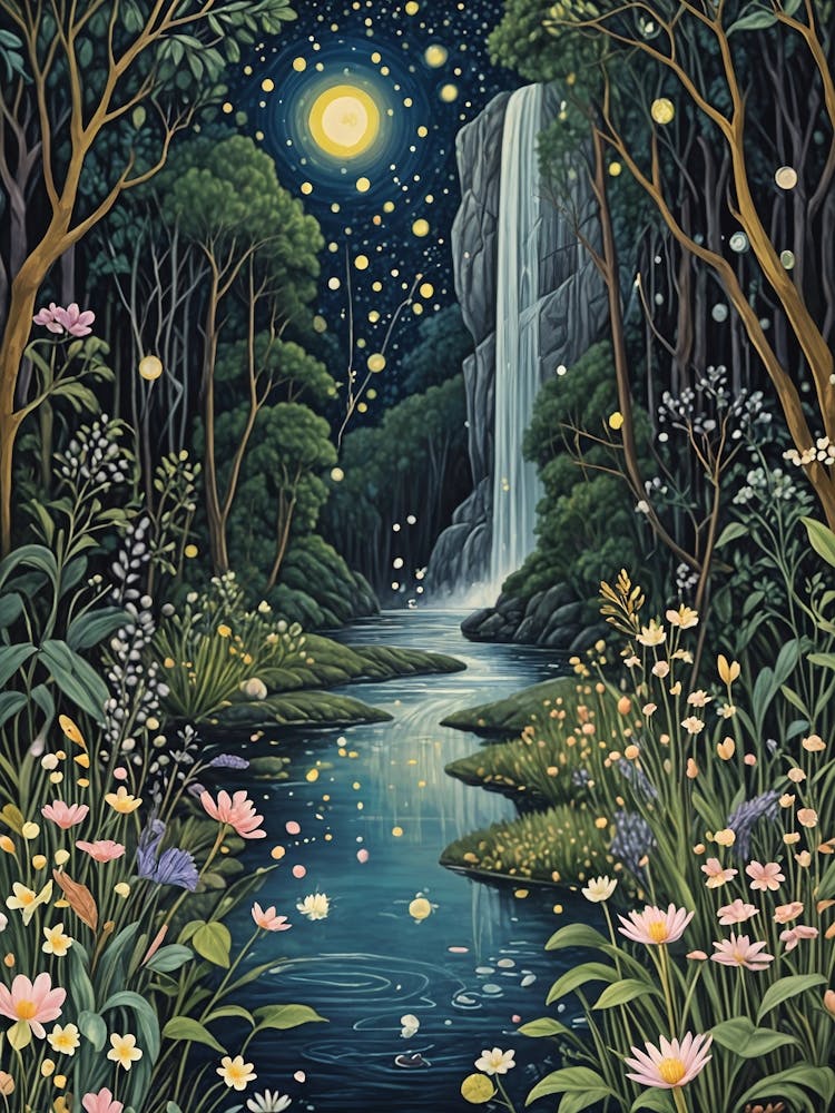 Night Waterfall In The Forest no1