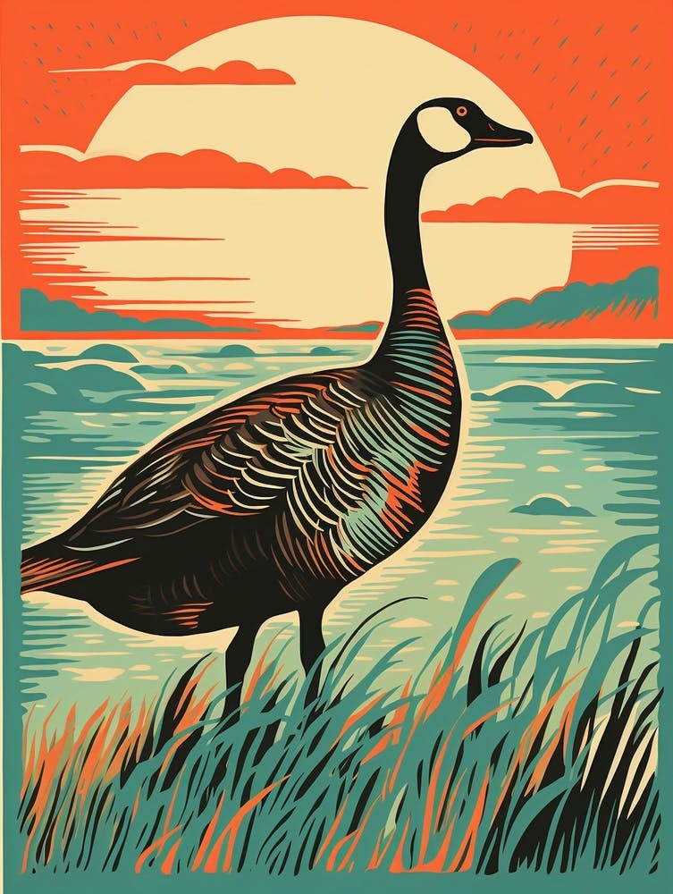 Oie Linogravure d'oiseau vintage 3