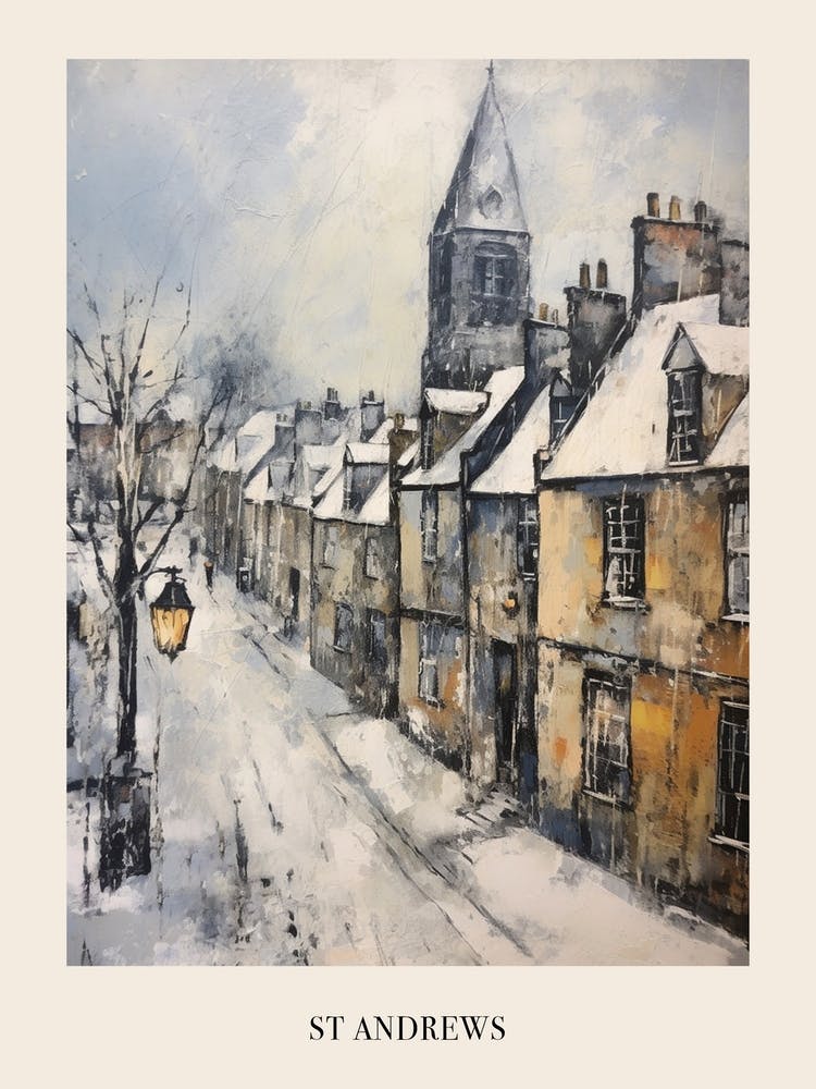Vintage Winter Painting Poster St Andrews United Kingdom 2