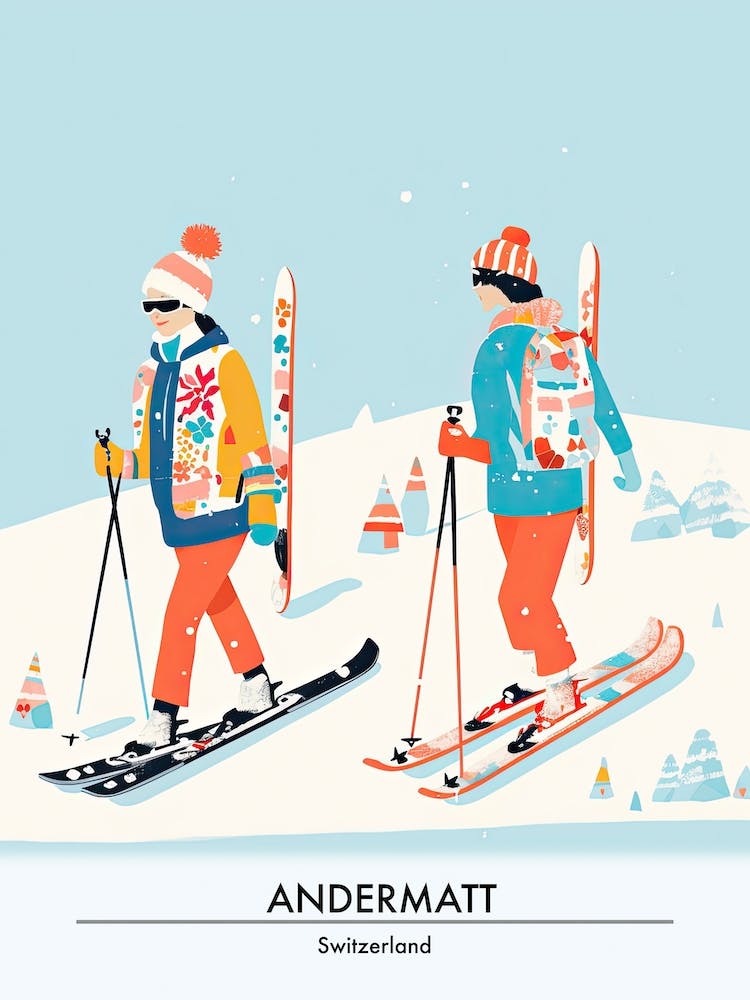 Andermatt   Switzerland Ski Resort Poster Illustration 3