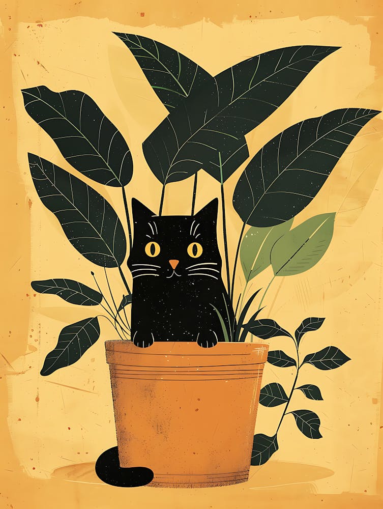 Mignon Chat Noir dans un Pot de Fleur 7