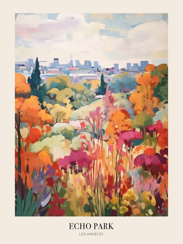 Autumn City Park Painting Echo Park Los Angeles United States 4 Affiche