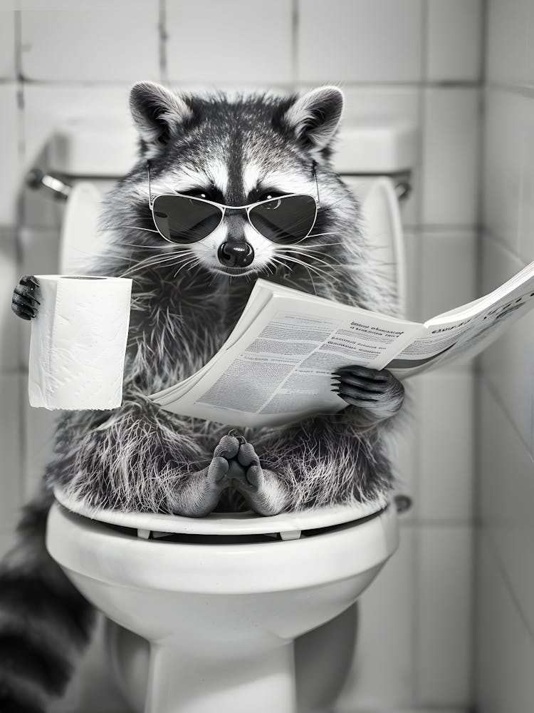 Raccoon Reading Newspaper