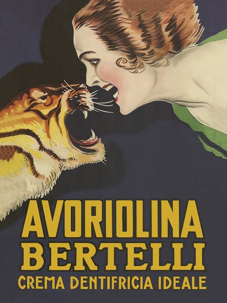 Tiger and Woman Vintage Toothpaste Advertisement Poster