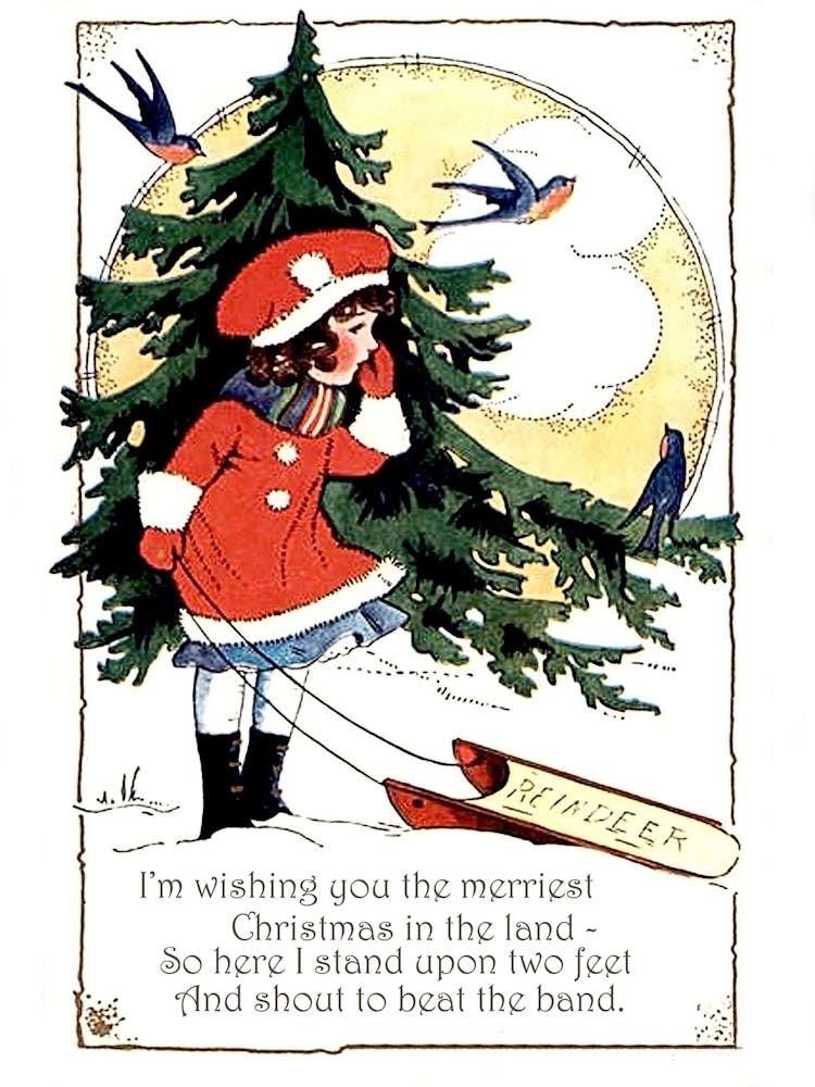 Little Girl With Sled And Christmas Quotes