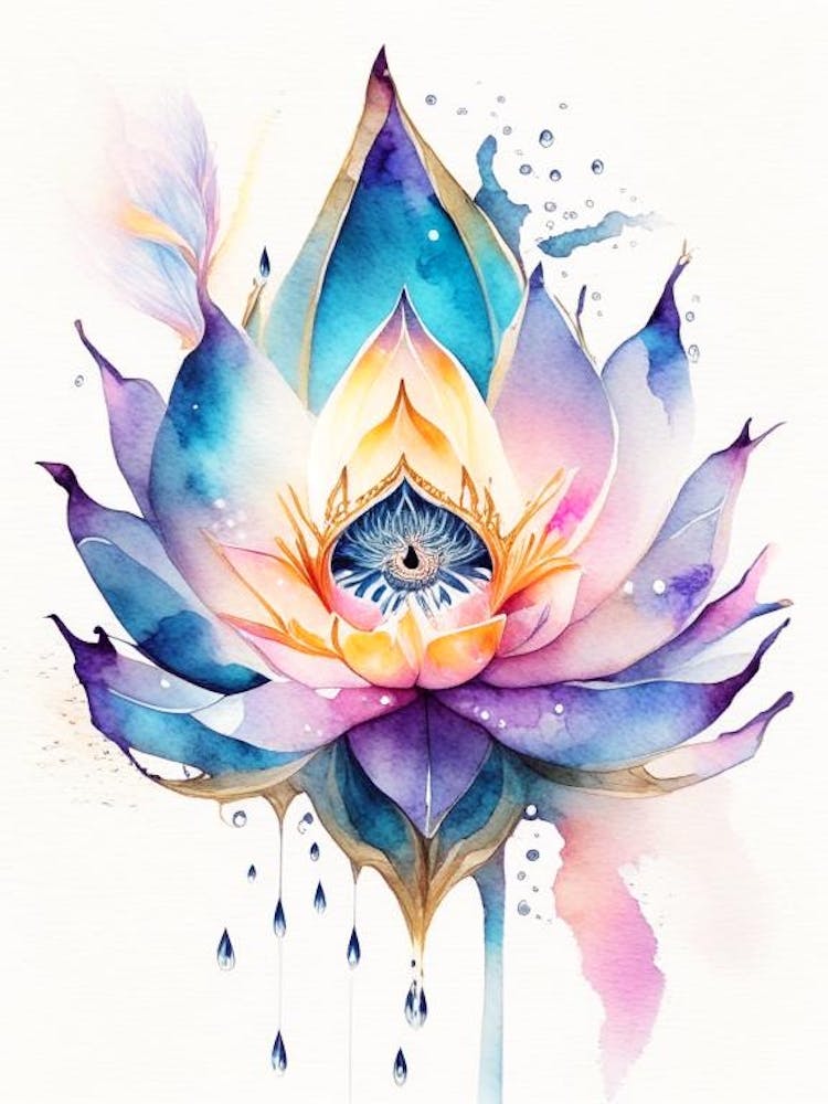 Lotus Flower, Symbol, Third Eye Watercolour 3