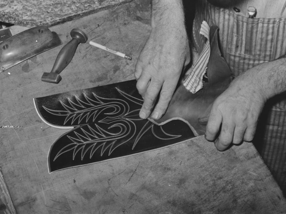Fitting Upper To Lower Part Of Boot, Bootmaking Shop, Alpine, Texas By Russell Lee