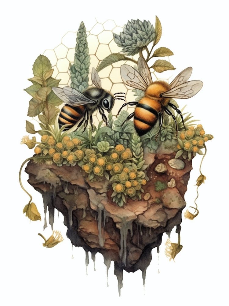 Ashy Mining Bee Beehive Watercolour Illustration 4