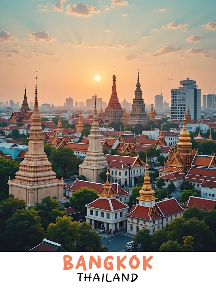 Bangkok - Thailand Vintage Travel Poster