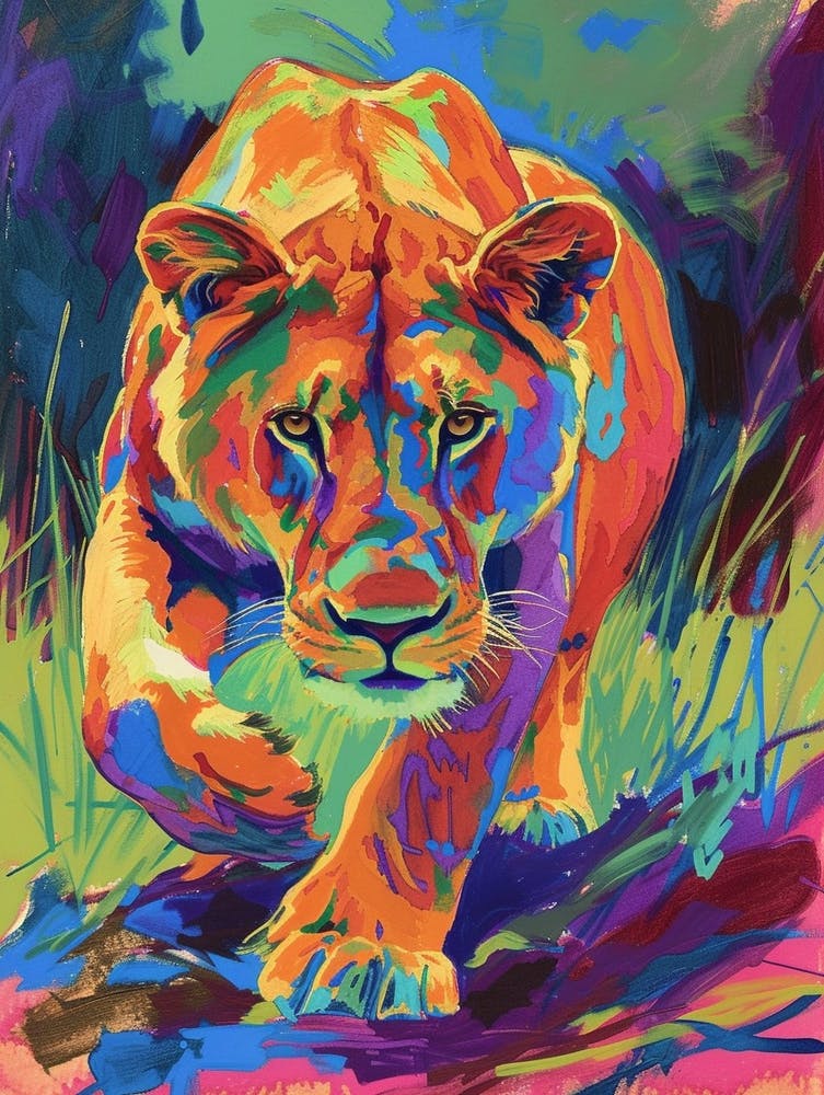 Transvaal Lion Lioness On The Prowl Fauvist Painting 3
