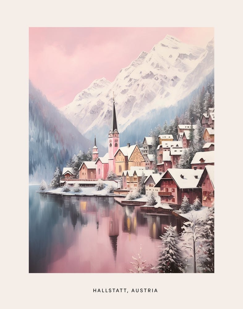 Affiche de Peinture Hivernale Rêveuse Hallstatt Autriche 4