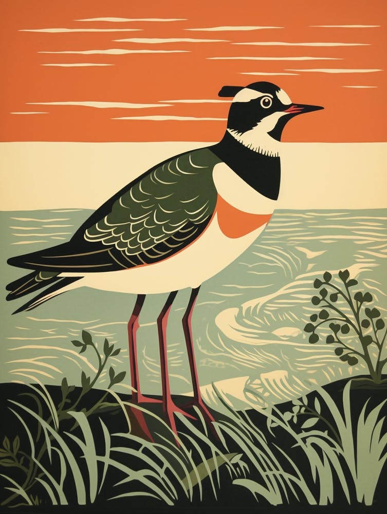Vintage Bird Linocut Lapwing 5