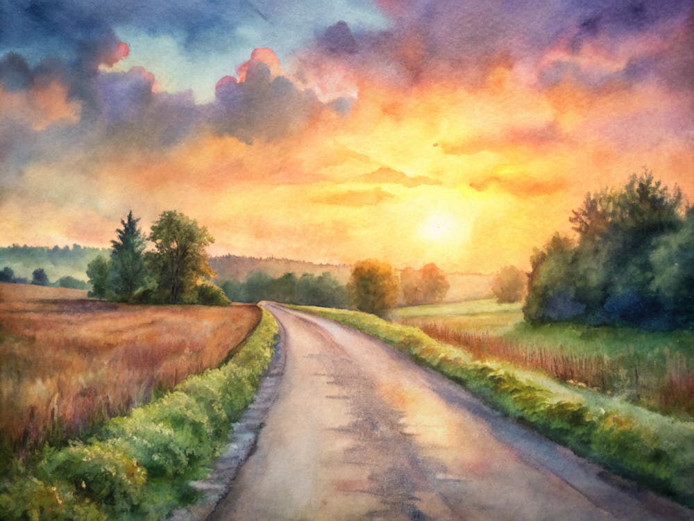 A Peaceful Rural Road Illuminated By The Warm Hue (1)
