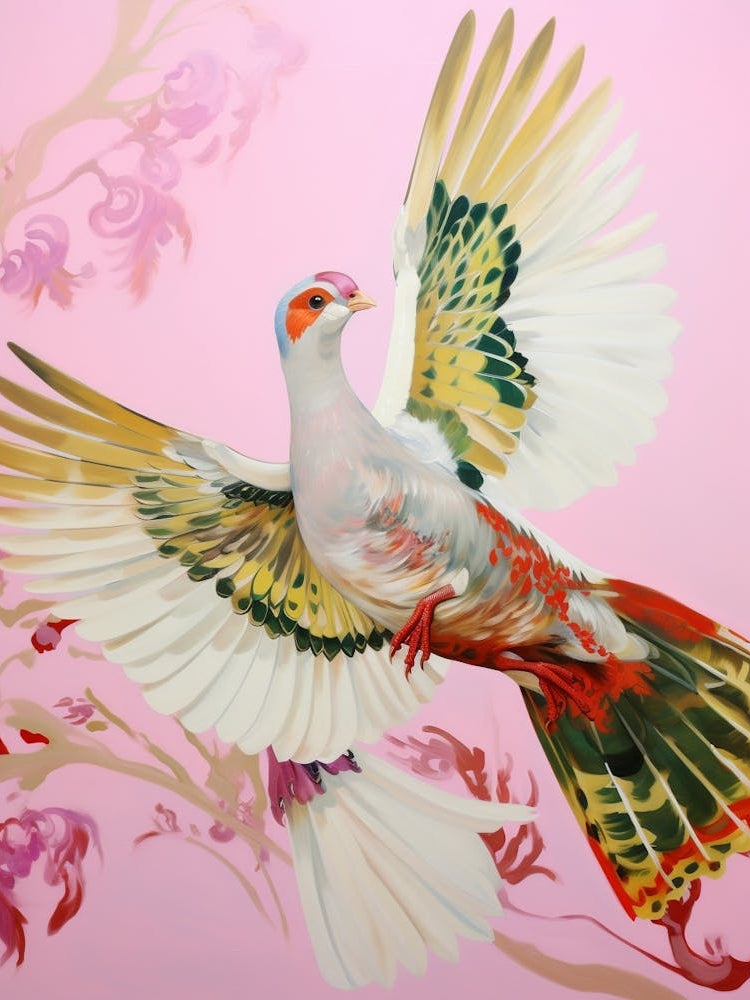 Pink Ethereal Bird Painting Pheasant 1