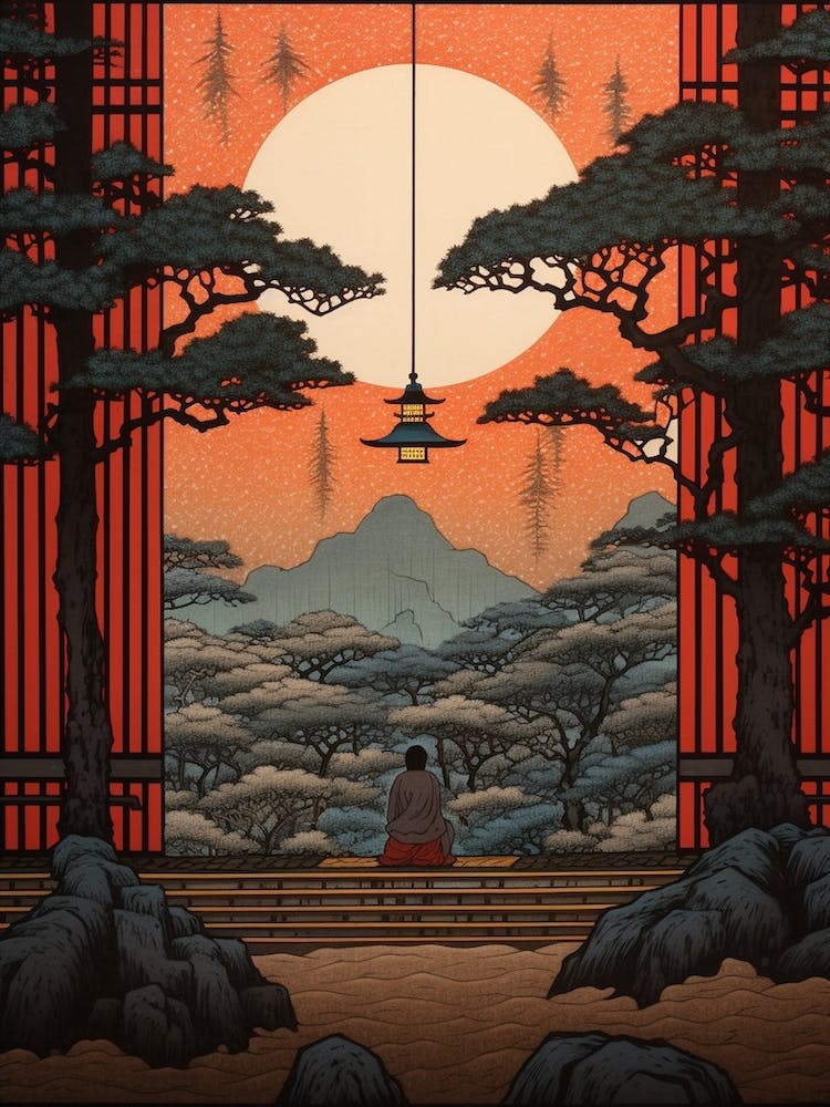 Koya San, Japan Vintage Travel Art 1