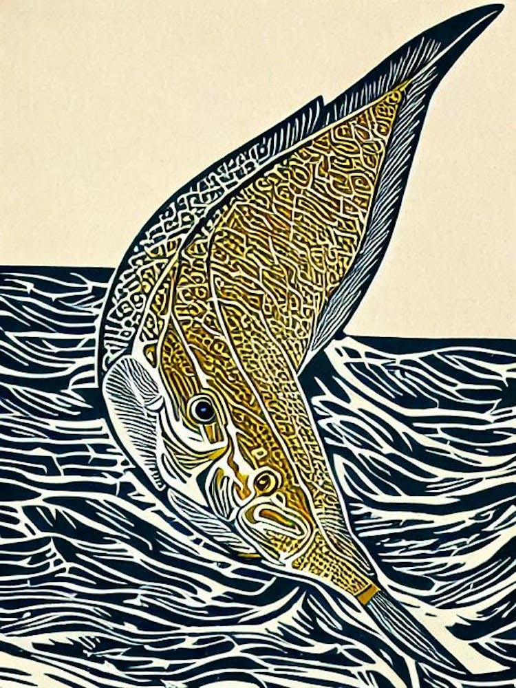 Yellowtail Amberjack Linocut
