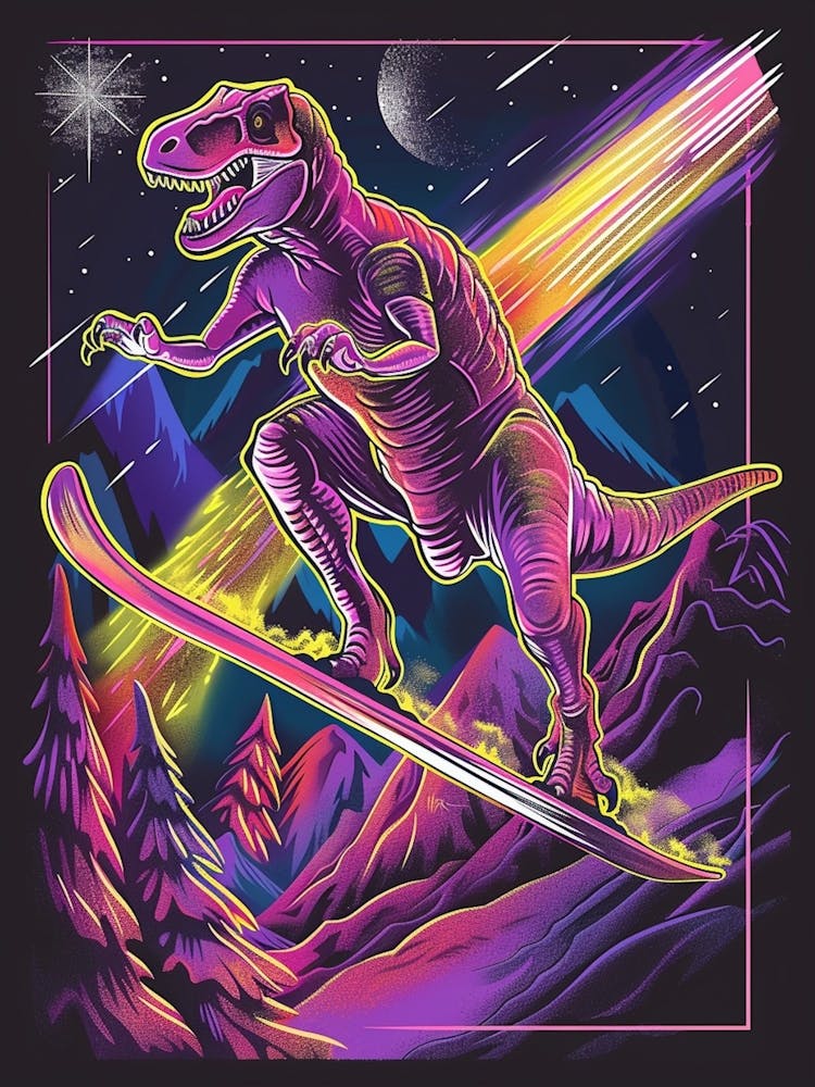 Neon Dinosaur Snowboarding