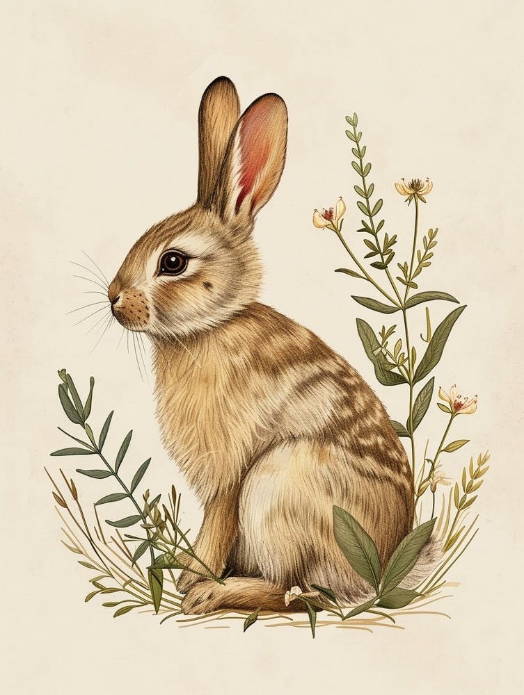 Blanc De Hotot Blockprint Rabbit Illustration 6