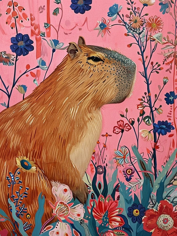 Floral Animal Painting Capybara 1
