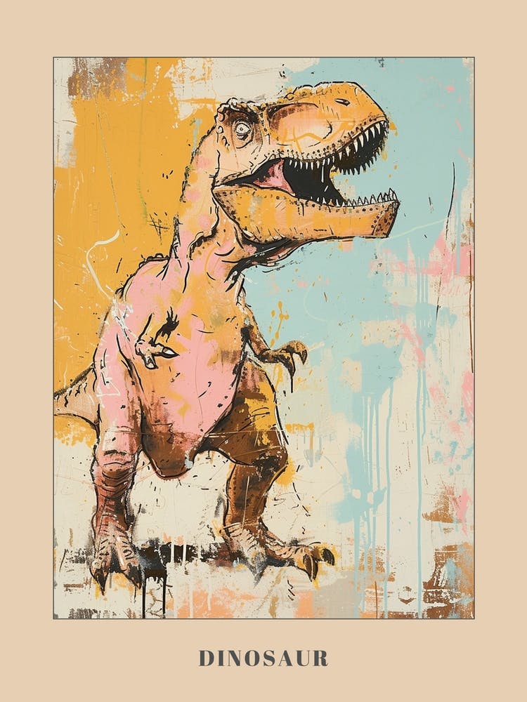 Graffiti Mustard Pastel Dinosaur Paint Splash Portrait 2 Poster