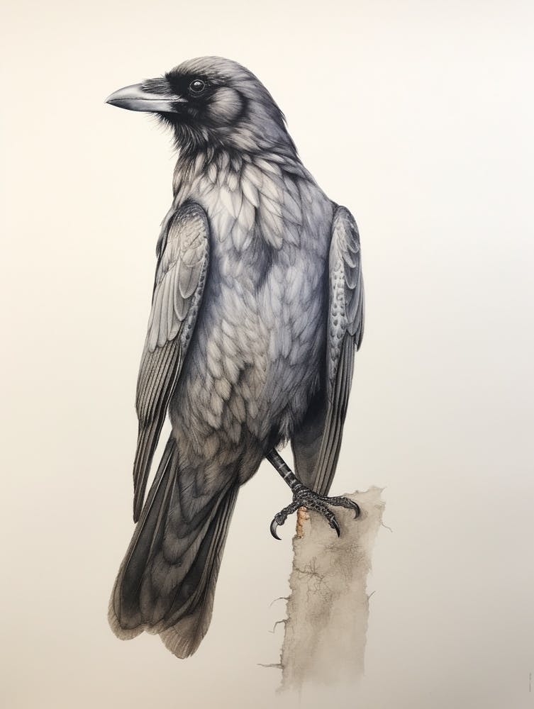Vintage Bird Drawing Raven 2