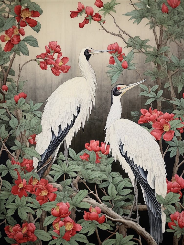 Woodland Sage And Bird 4 Vintage Japanese Botanical