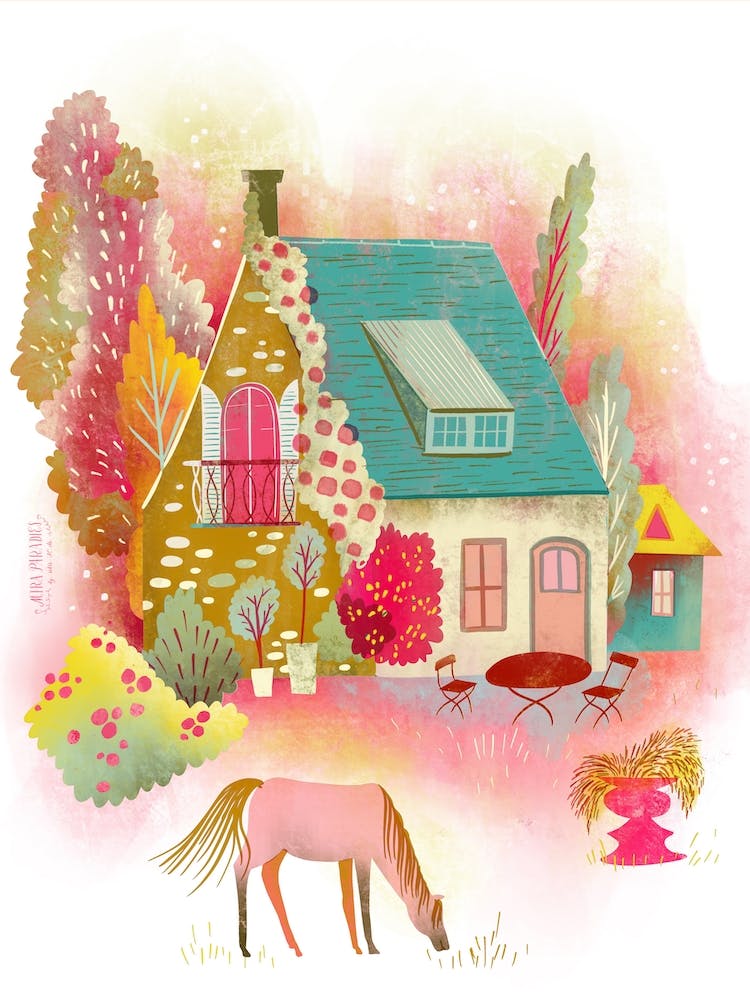 French Country Garden House With Horse
