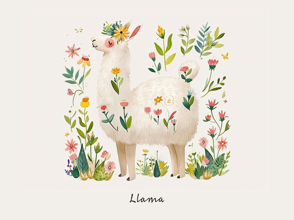 Little Floral Llama 3 Poster