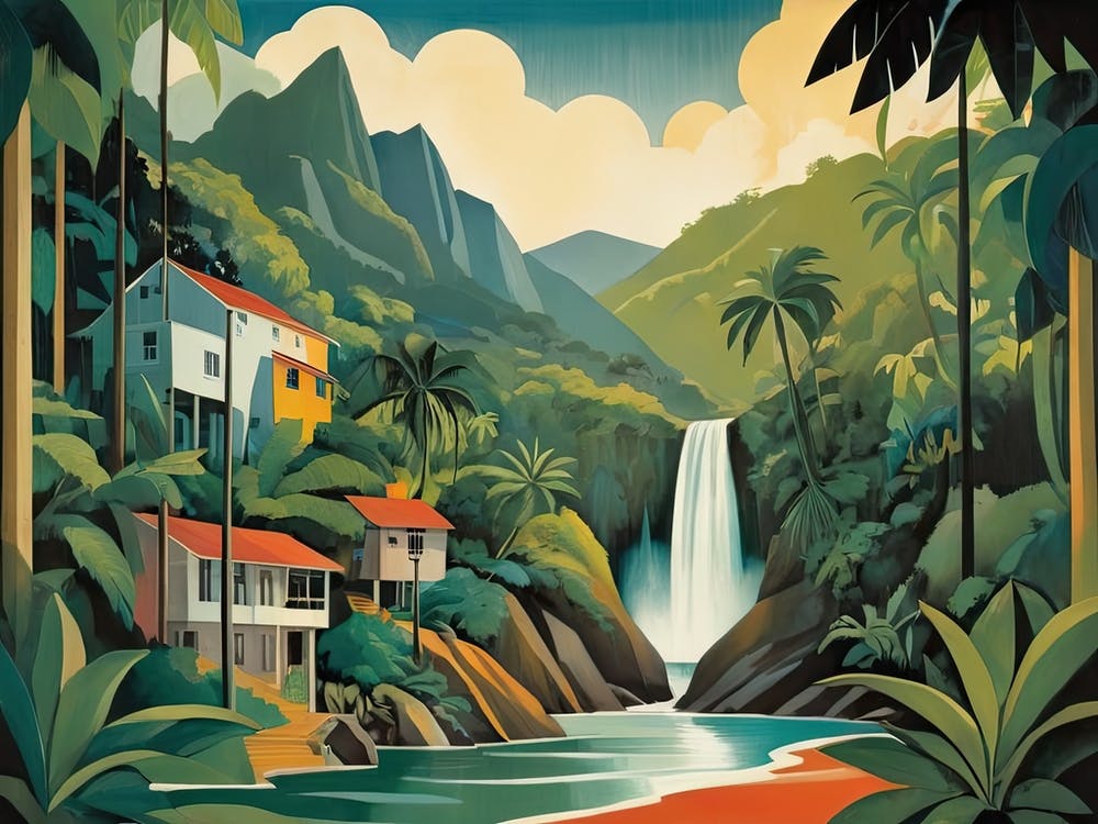 Vintage Cubist Travel Poster Trinidad & Tobago Exotic Beauty