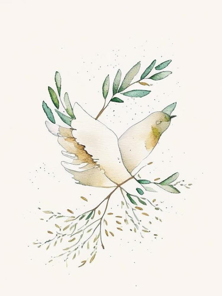 Peace Dove And Olive Branch Symbol Minimal Watercolour