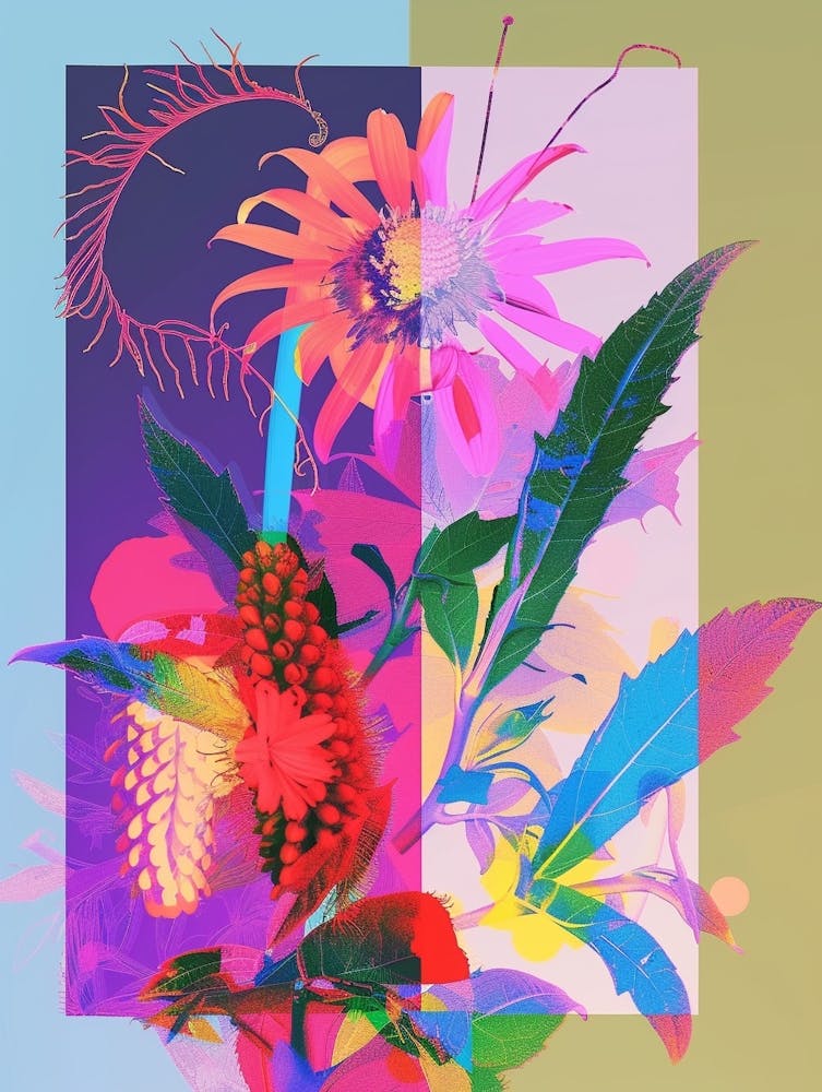 Fountain Grass 4 Neon Flower Collage